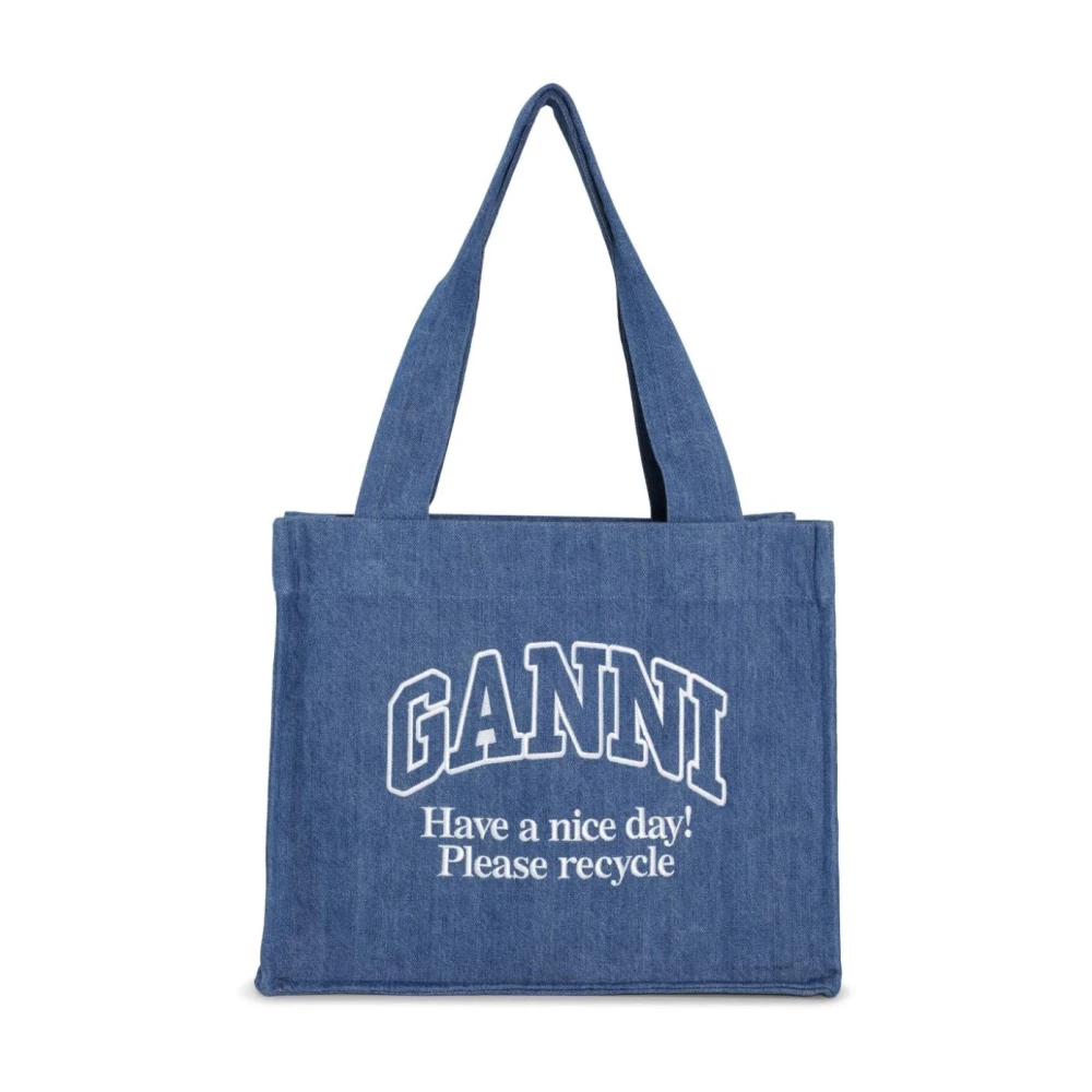 Ganni Large Easy Shopper Denim Blue Dames
