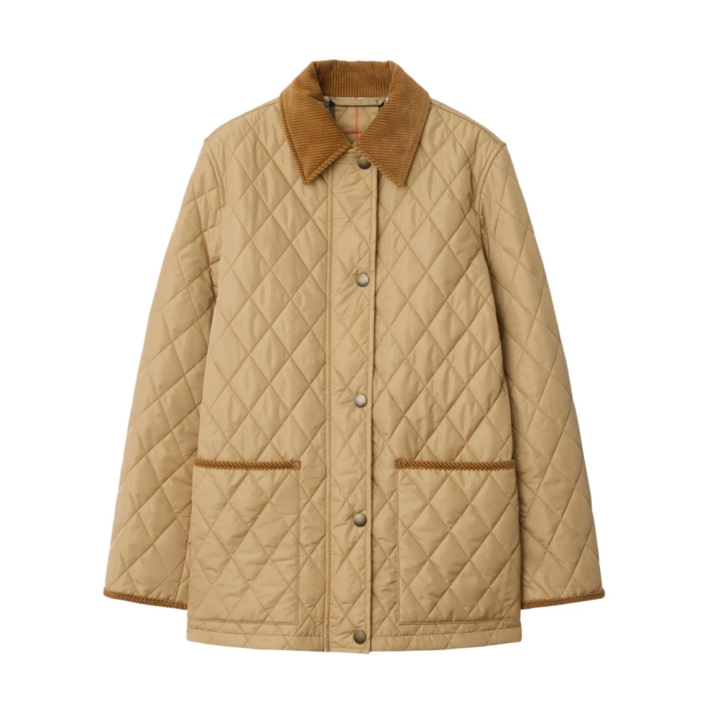 Burberry Women's Beige Quilted Jacket With Check Lining