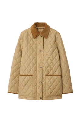 Quiltad Beige Jacka med Check Foder