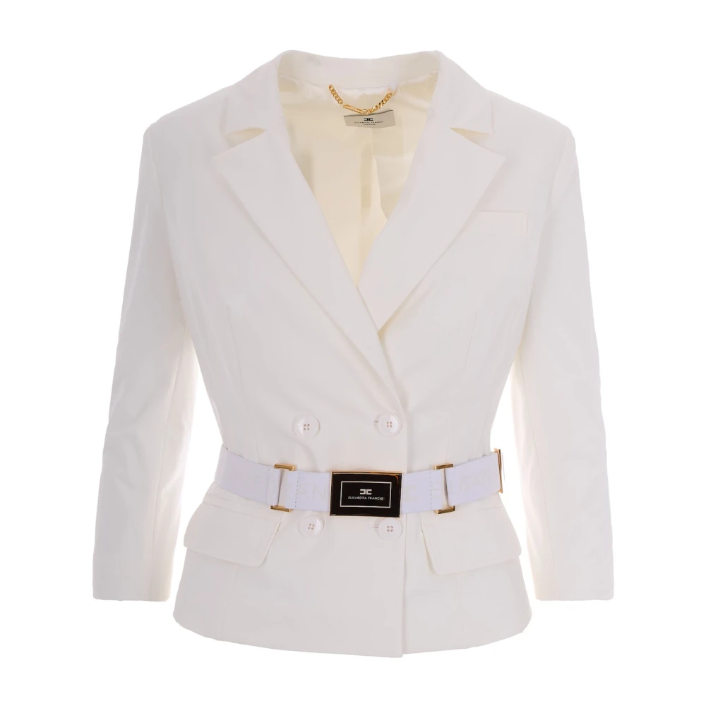 Elisabetta Franchi White Blazers, Female, S, Double-Breasted Blazer