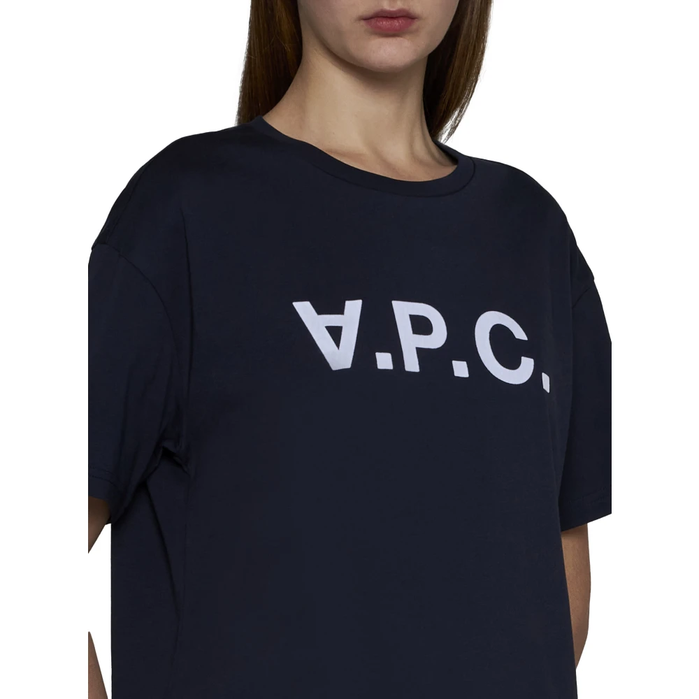 A.p.c. Blauw Jersey Crew Neck Logo T-shirt Blue Dames