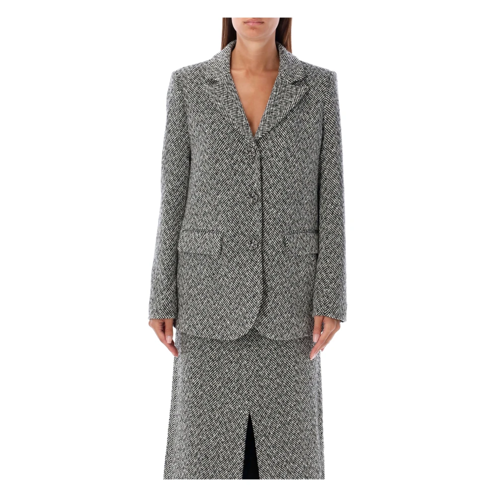 Self Portrait Herringbone Blazer Zwart Black Dames