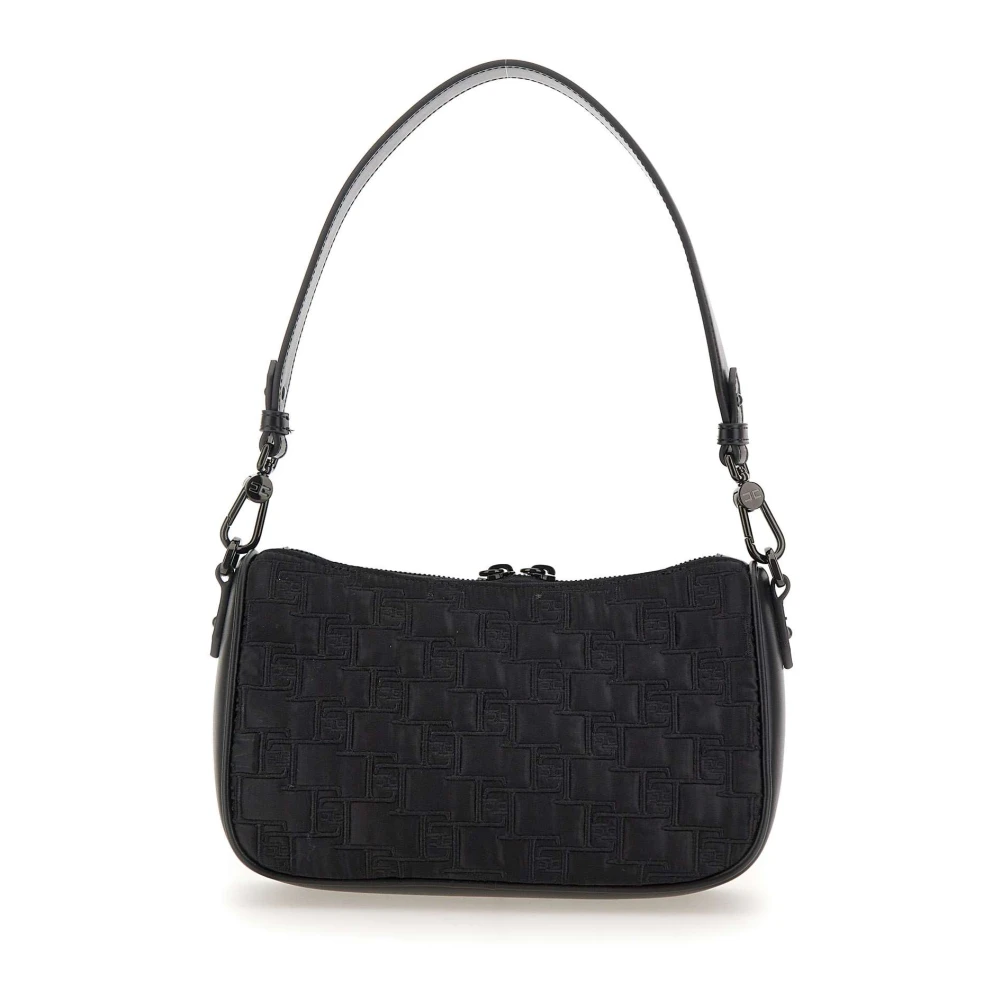 Elisabetta Franchi Zwarte Geborduurde Satijnen Schoudertas Black Dames