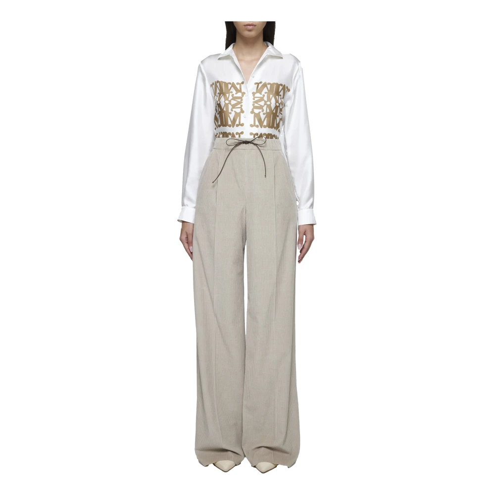 Max Mara Corduroy Wide Leg Trousers Beige Dames