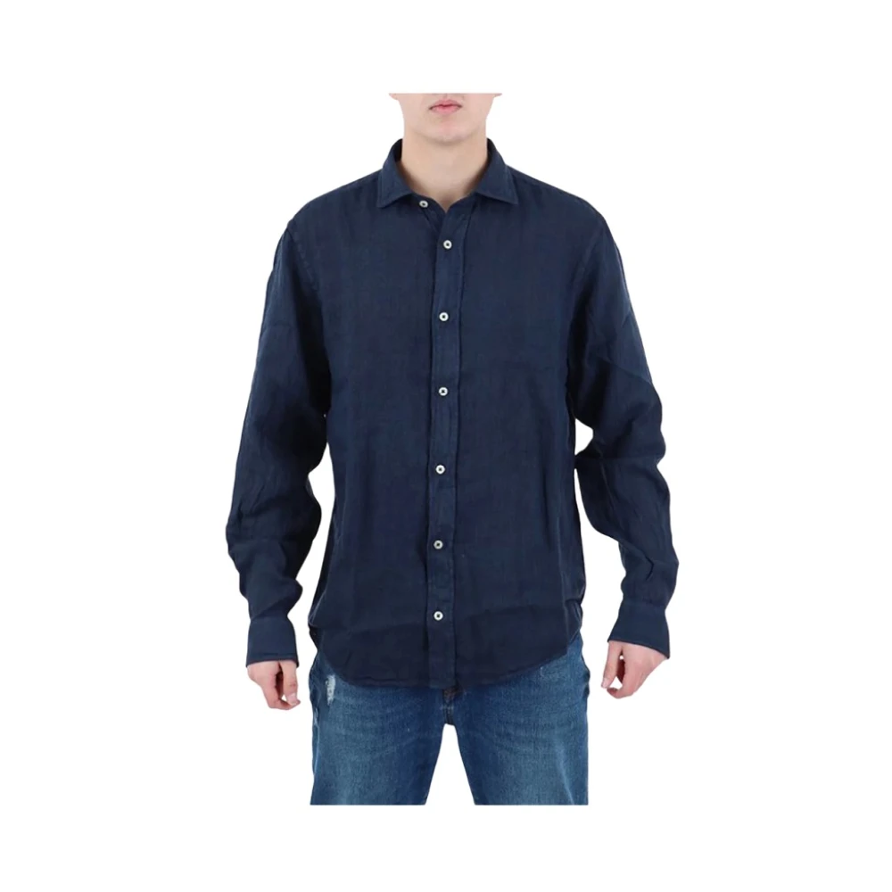 Roy Roger's Linnen Riviera Overhemd met Geborduurd Logo Blue Heren