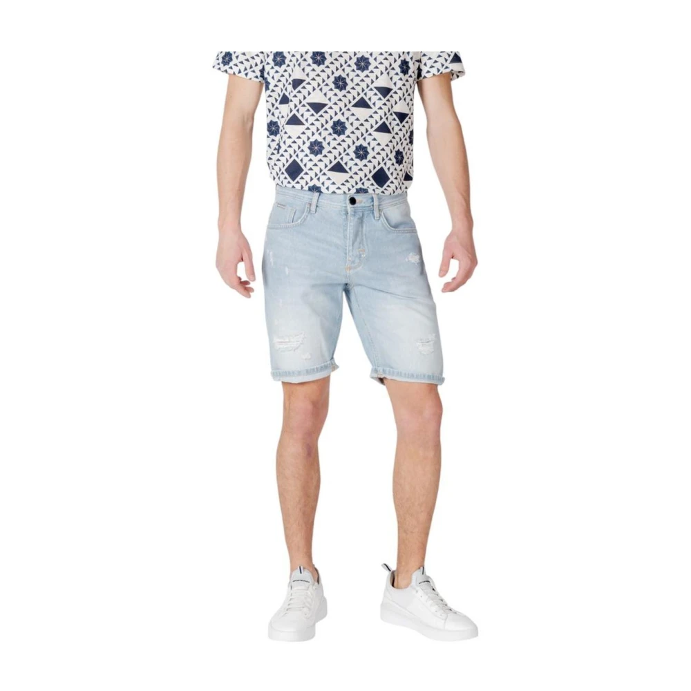 Antony Morato Men's Blue Denim Shorts, W32, Ripped Denim Shorts Distressed