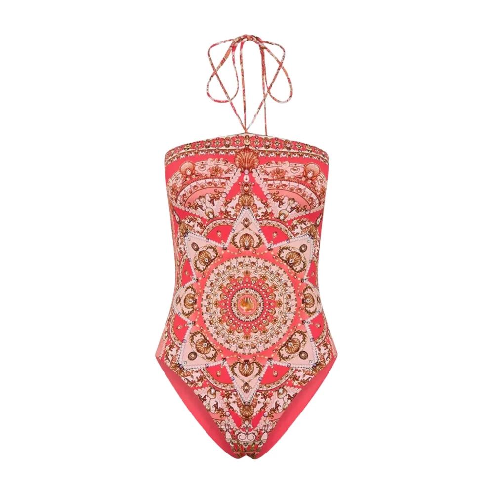 Camilla Koraal Bandeau Badpak met Halter Tie Pink Dames