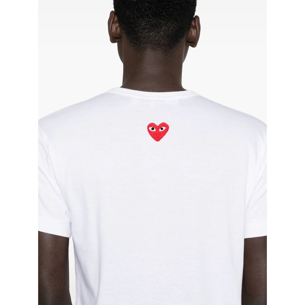 Comme des Garçons Play Rode Gebreide T-shirt met Embleem White Heren