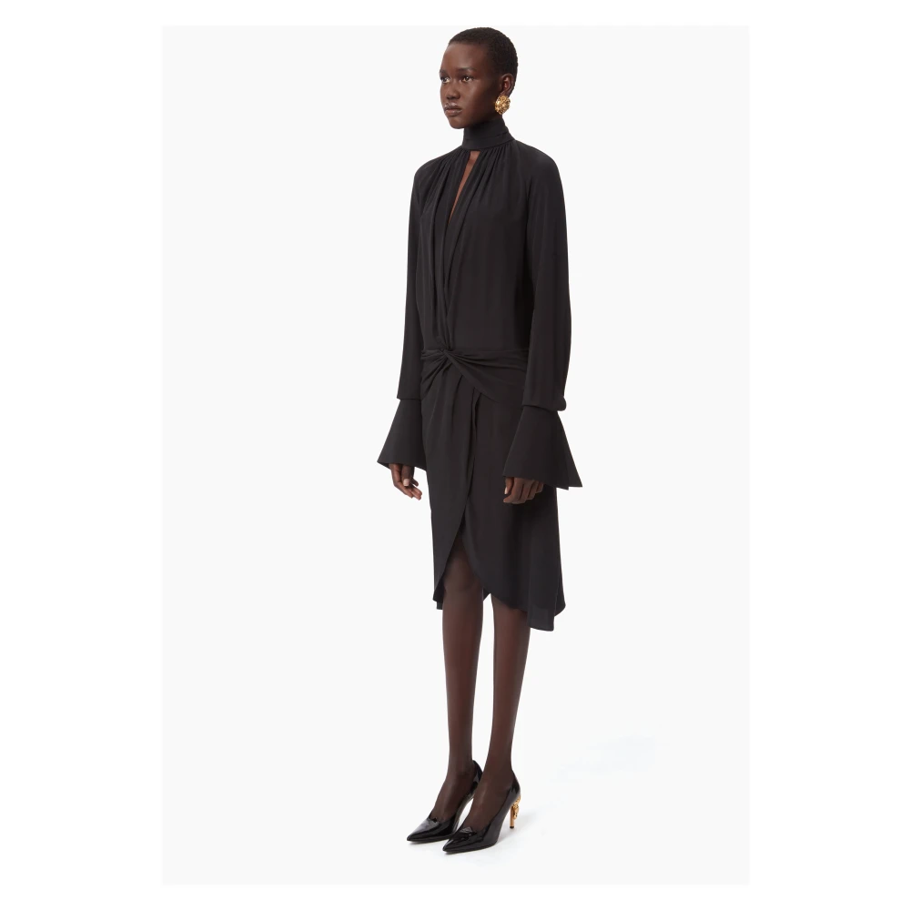 Nina Ricci Zwarte High Neck Midi Jurk Black Dames