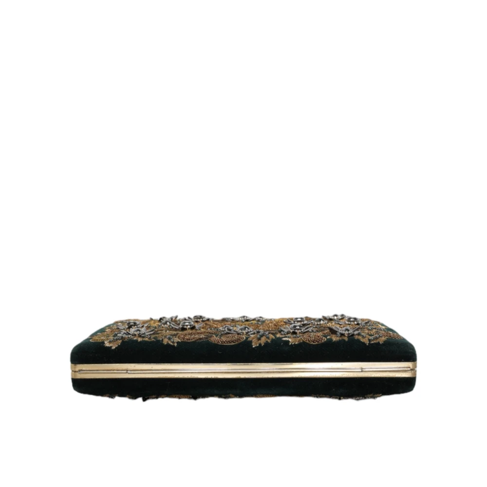 Dolce & Gabbana Zwarte Fluweel Gouden Frame Clutch Avondtas Black Dames