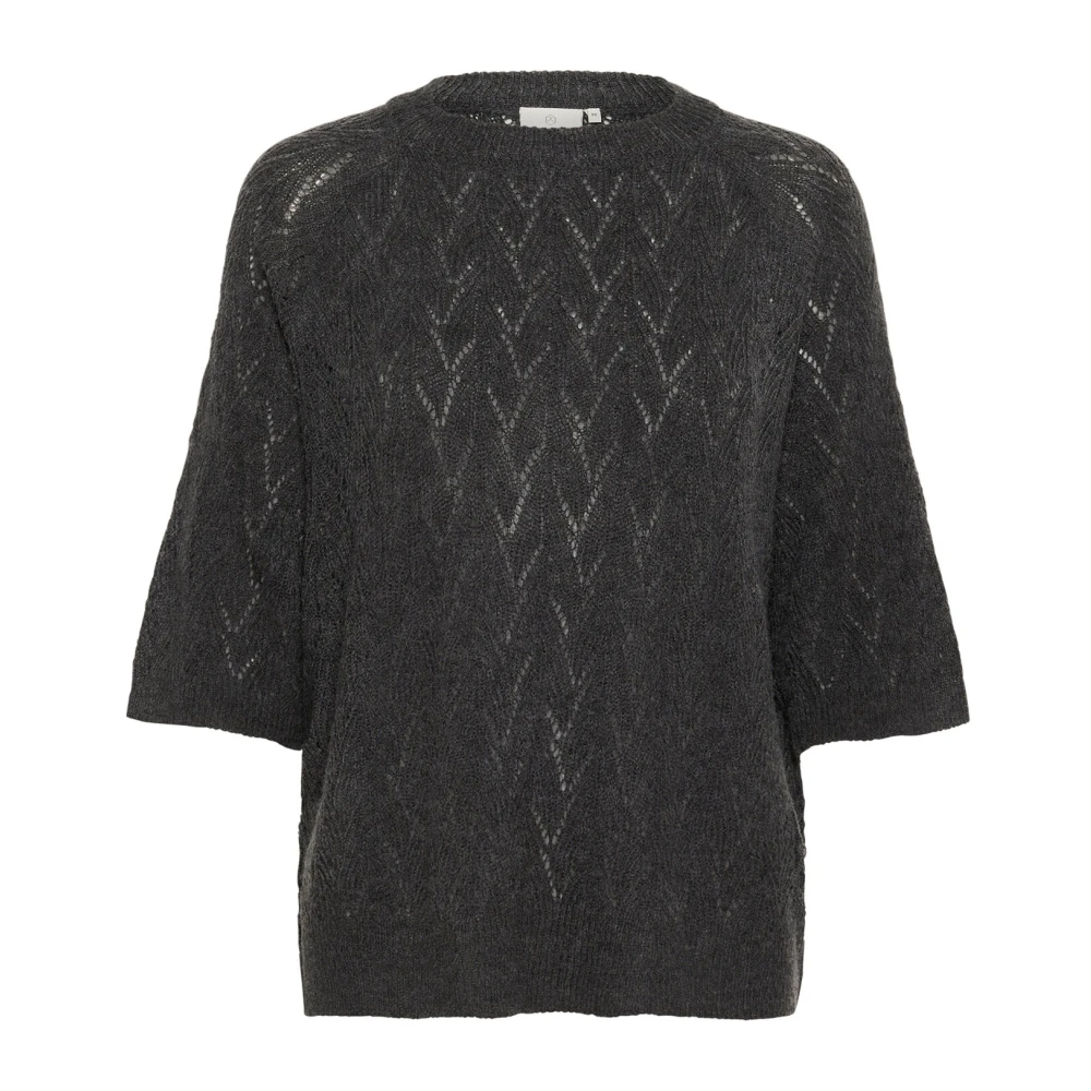 Kaffe Women's Gray Round-Neck Knitwear,, Black Oyster Melange Pullover Jumper Extra Small