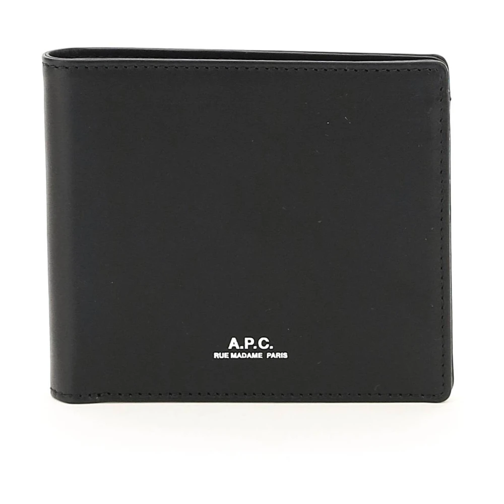 A.p.c. Bi-fold leren portemonnee met logoprint Black Heren