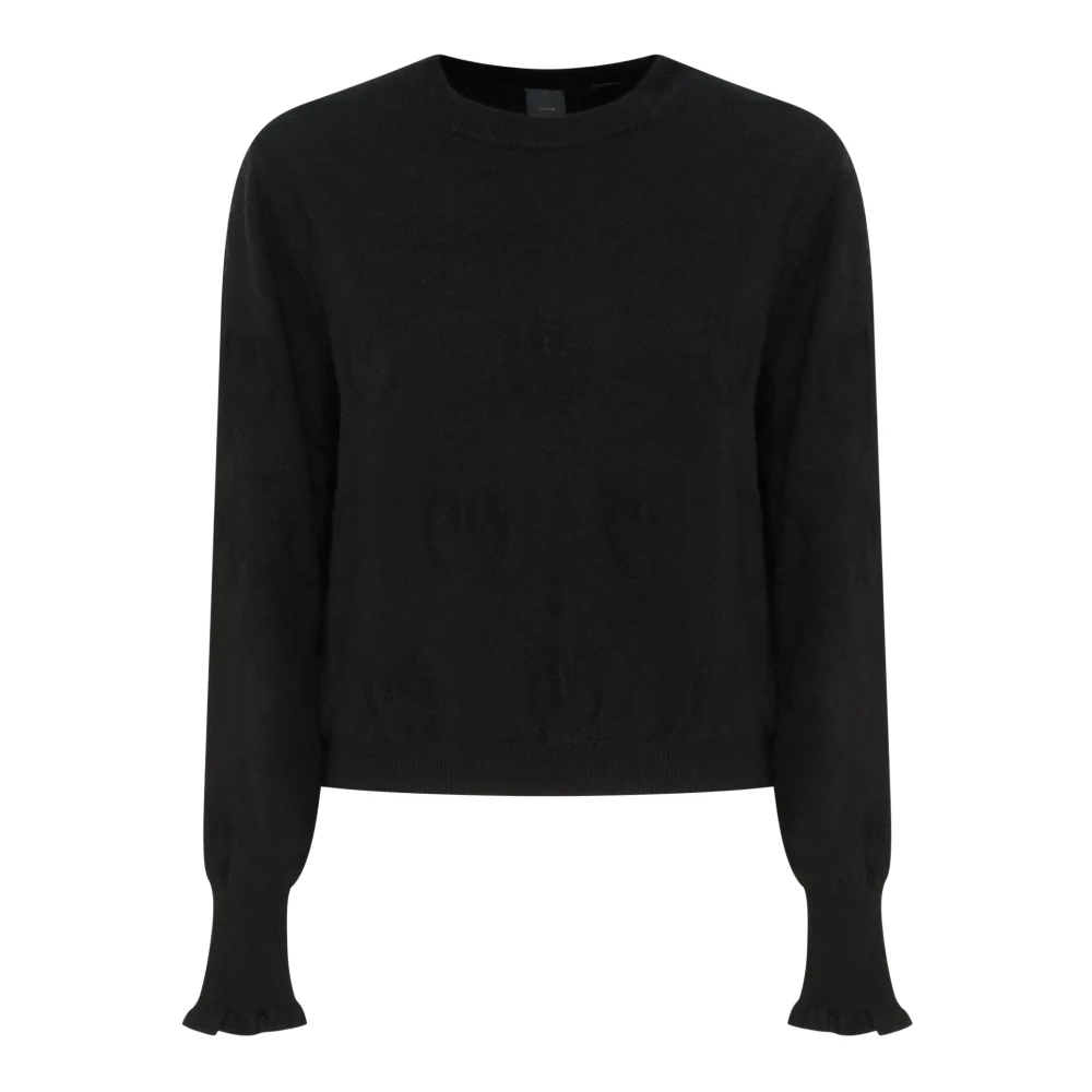 Pinko Svart Crewneck Logo Mönster Cashmere Tröja Black, Dam