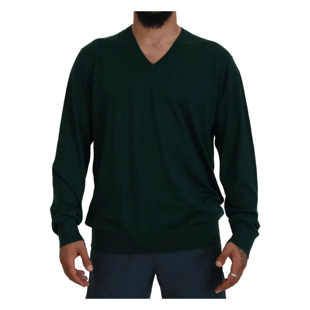 Dolce & Gabbana Men's Green Elegant Cashmere V-Neck Jumper - Cashmere Knitwear - Xs - Knitwear