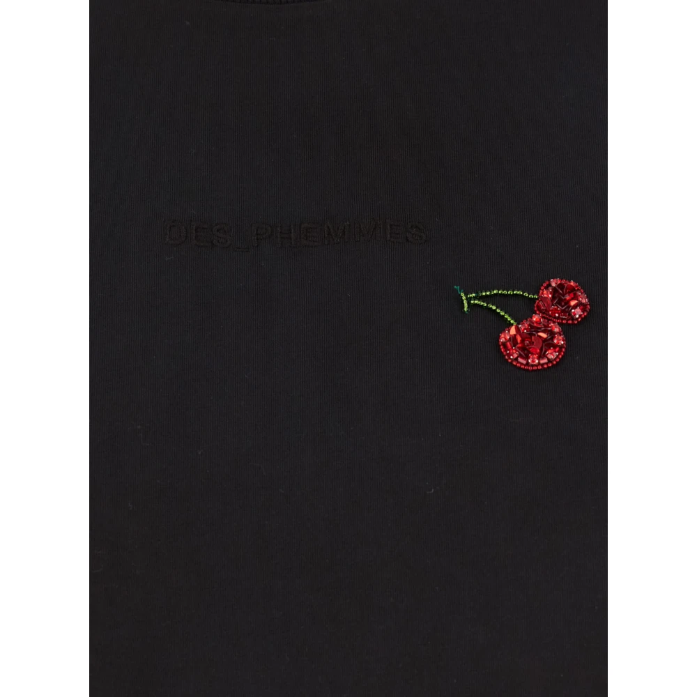 DES Phemmes Zwarte T-shirt en Polo met Kersendecoratie Black Dames