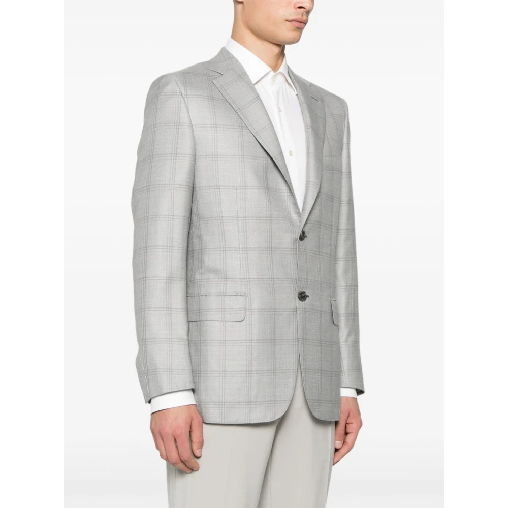 Brioni Geruite Blazer met knoopsluiting Gray Heren