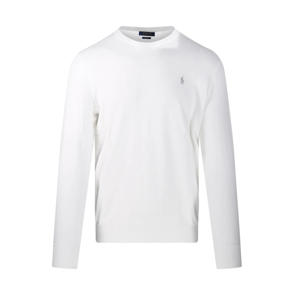 Ralph Lauren Men's White Cotton Crew Neck Jumper - Round-Neck Knitwear - L - Knitwear