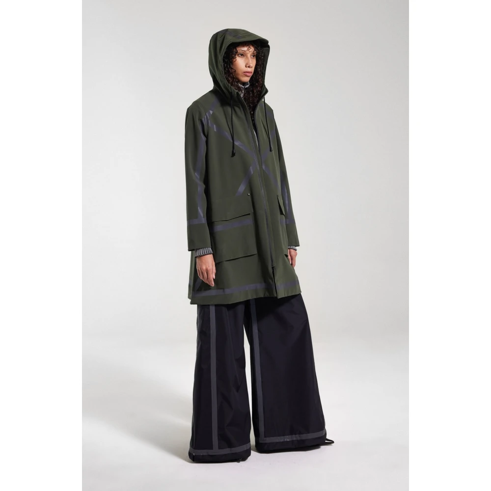 Stutterheim Lichtgewicht A-lijn regenjas met getapete strepen Green Dames