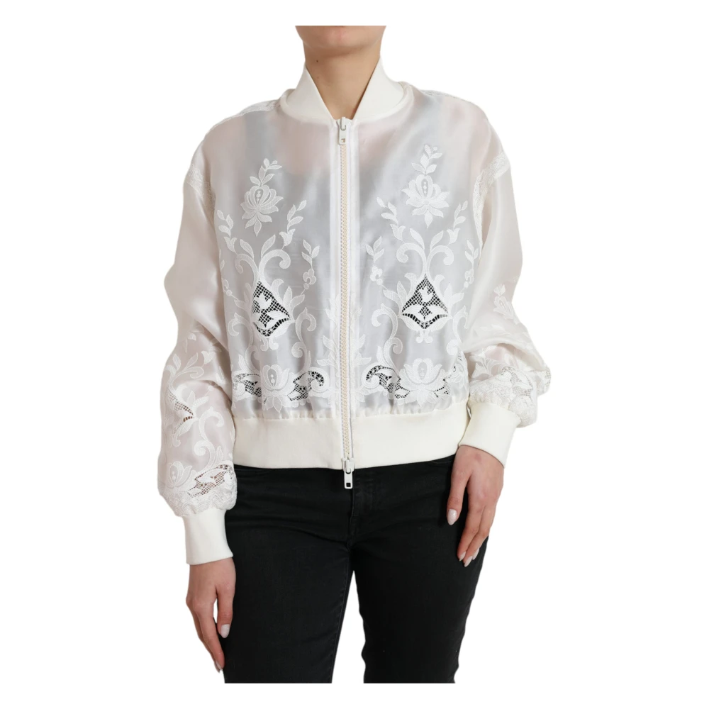 Dolce & Gabbana Women's White Elegant Silk Bomber Jacket