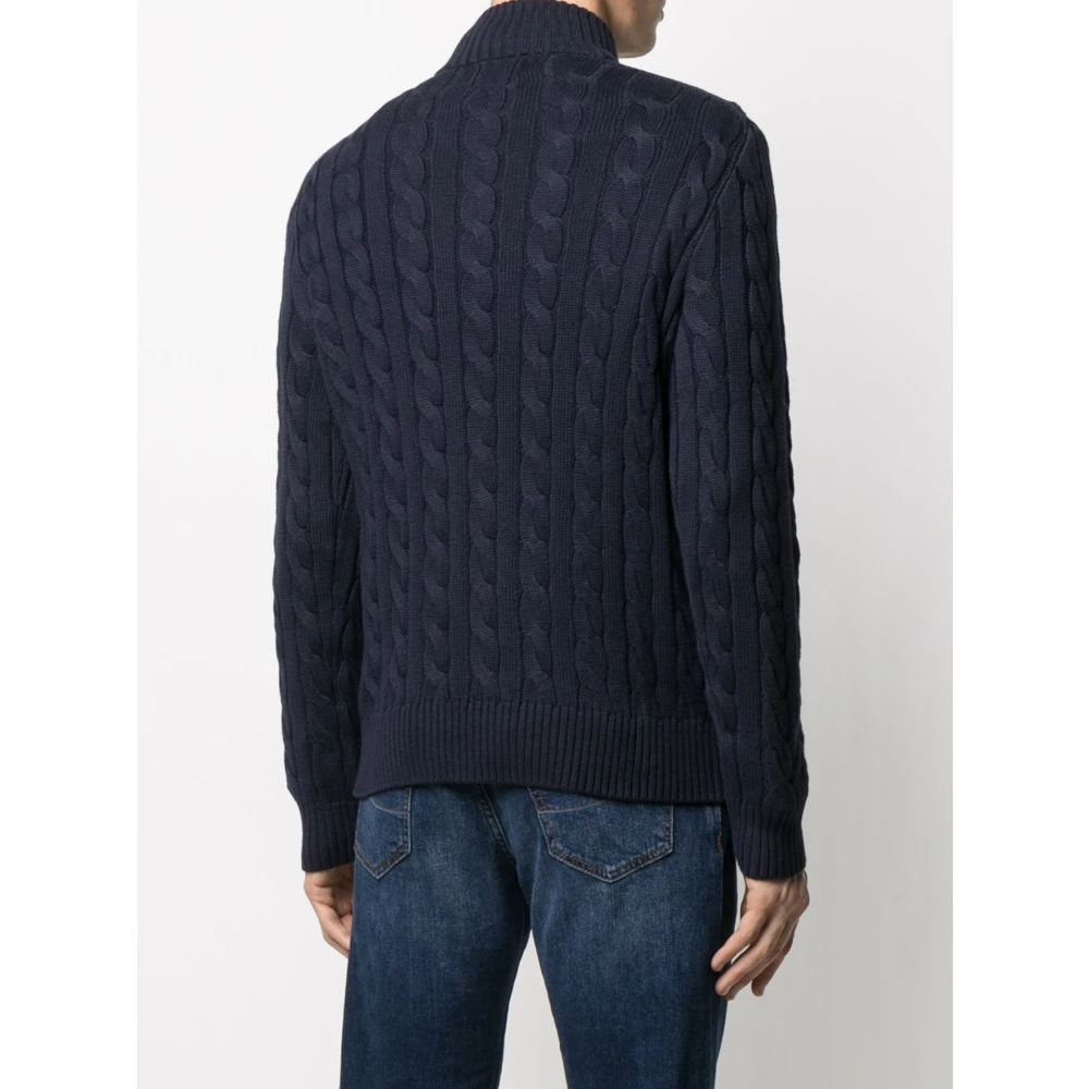 Polo Ralph Lauren Geborduurde Katoenen Half-Zip Gebreide kleding Blue Heren