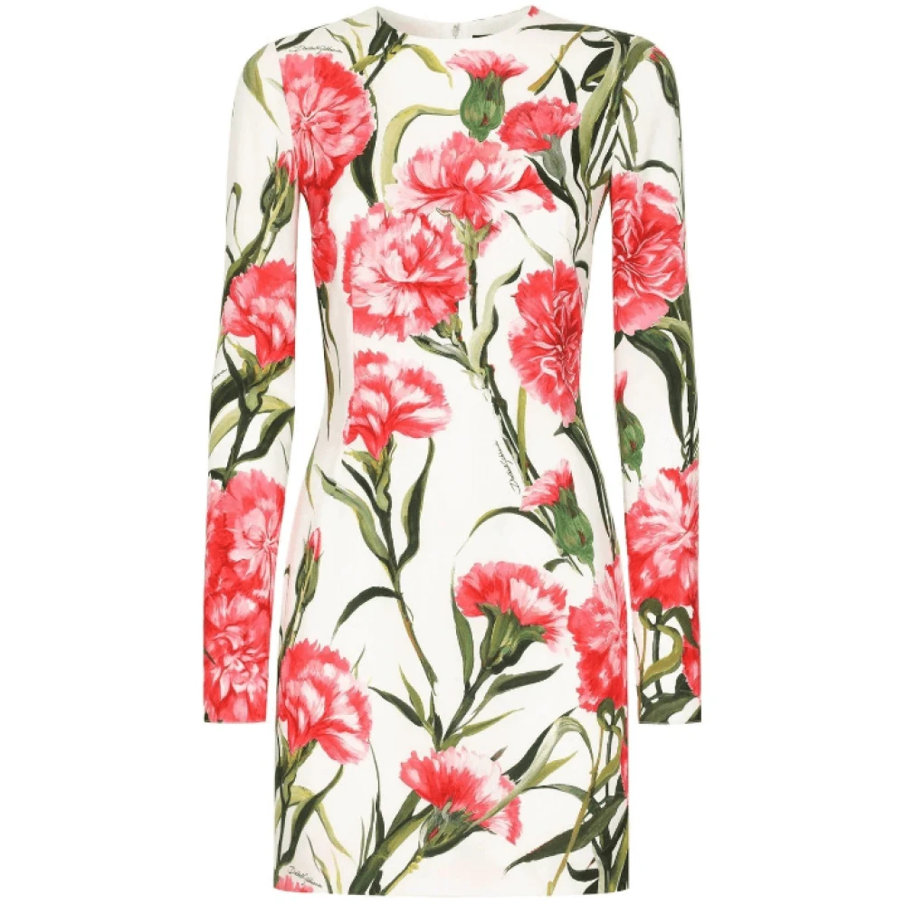 Dolce & Gabbana Bloemenprint Zijden Jurk White Dames