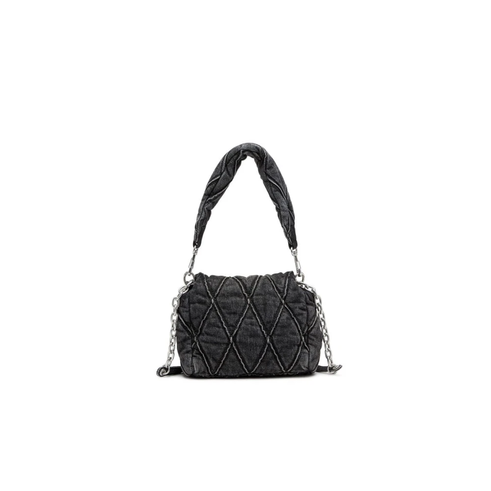 Diesel Gewatteerde Zwarte Denim Tas met Strass Hangers Black Dames