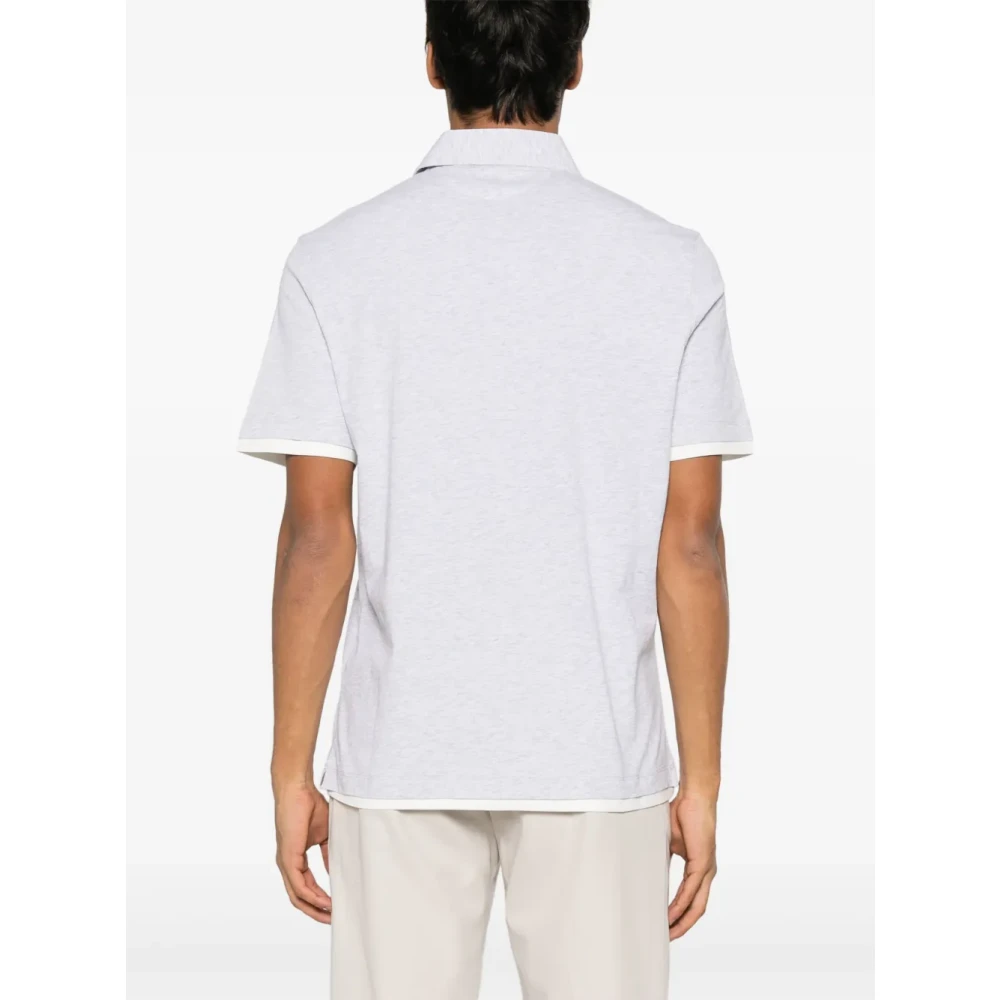 BRUNELLO CUCINELLI Lichtgrijze Gelaagde Korte Mouw Polo Gray Heren