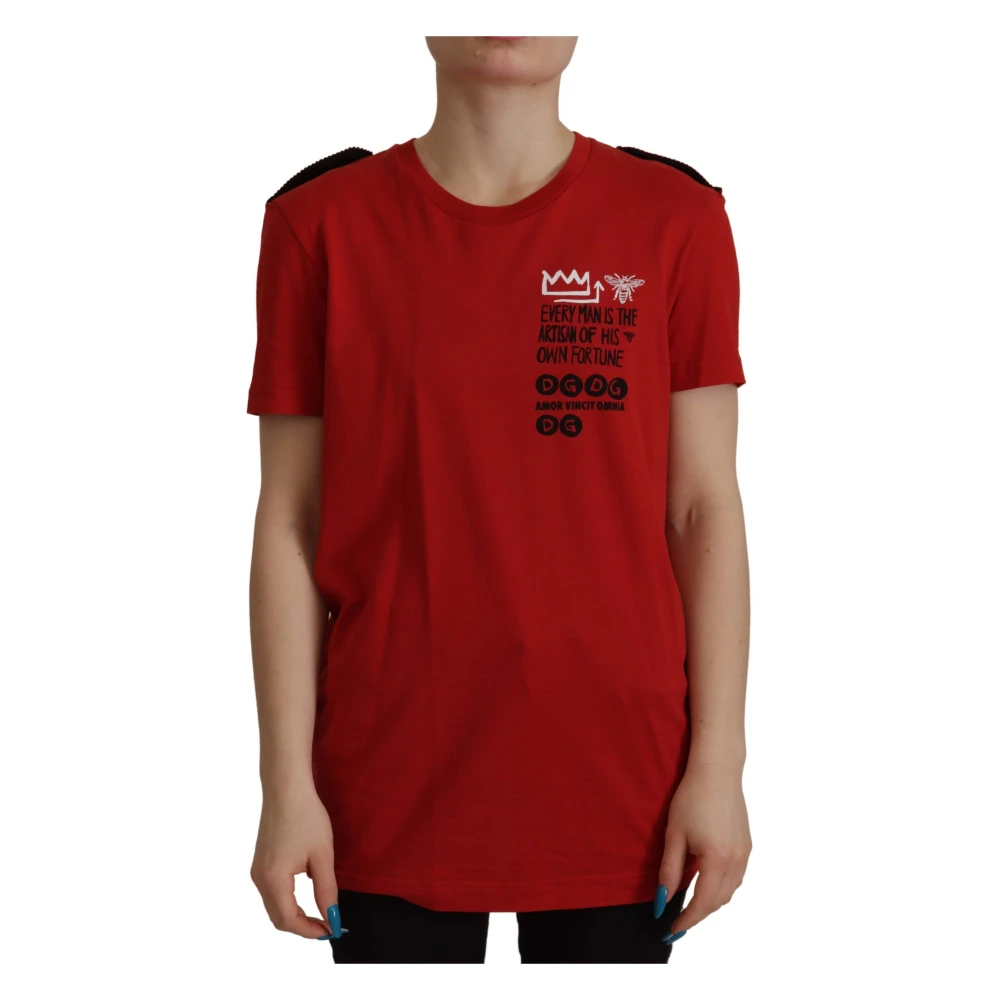 Dolce & Gabbana Women's Red T-Shirts, 2XS, Cotton T-Shirt With Round Neck
