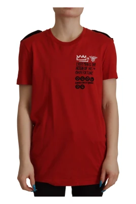 Röd bomullst-shirt med rund hals