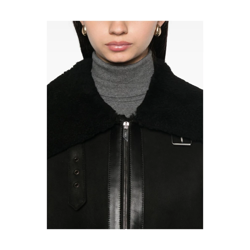 Salvatore Santoro Shearling Gesp-Kraag Leren Jas Black Dames