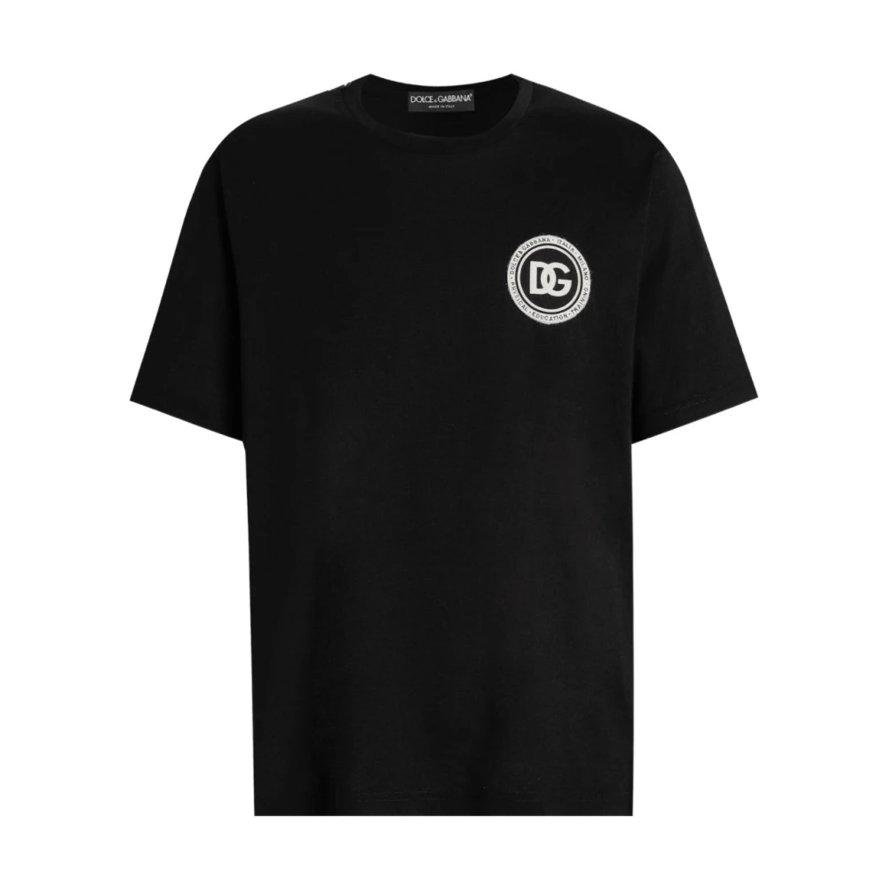 Dolce & Gabbana Men's Black T-Shirts, M, Jersey T-Shirt With Patch