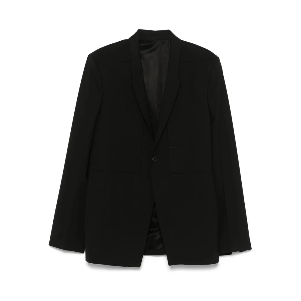 Rick Owens Zwarte jas met achterventilatieopeningen Black Heren
