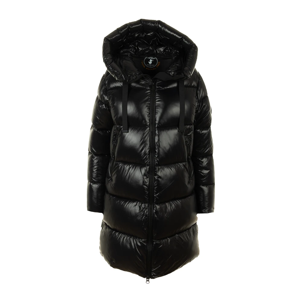 Save The Duck Lange Retro Stijl Jas van Italiaanse Fabrikant Black