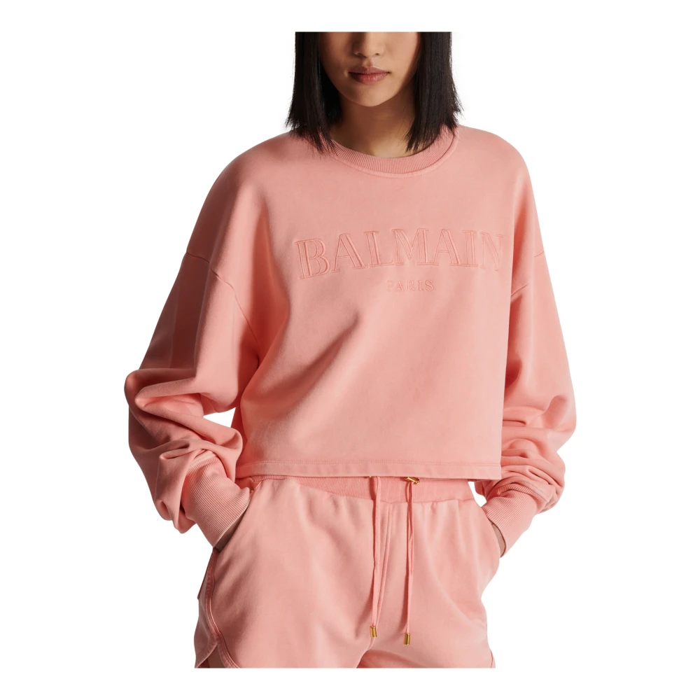 Balmain Sweatshirt met Vintage borduurwerk Pink Dames