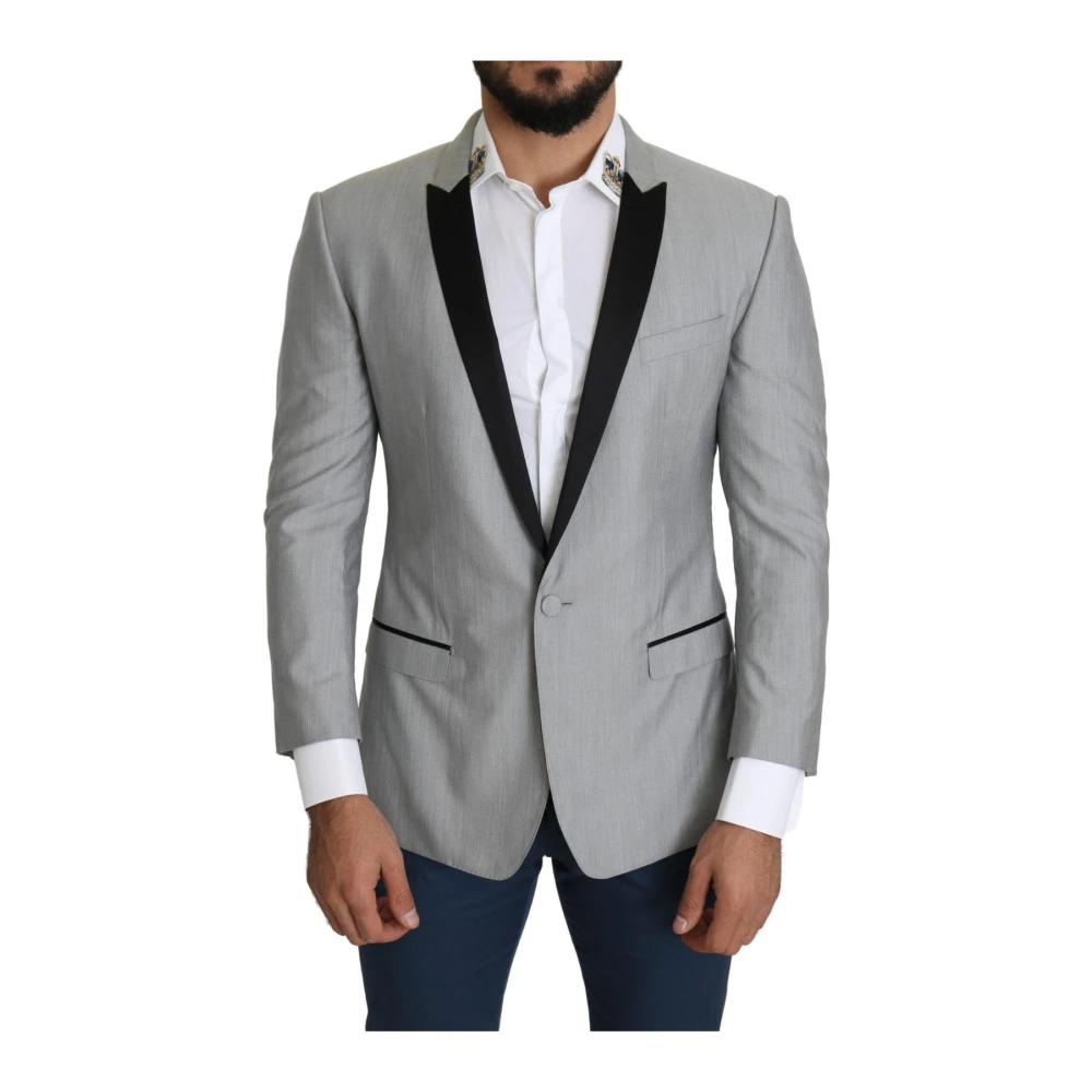 Dolce & Gabbana Men's Gray Silk Blazer With Slim Fit