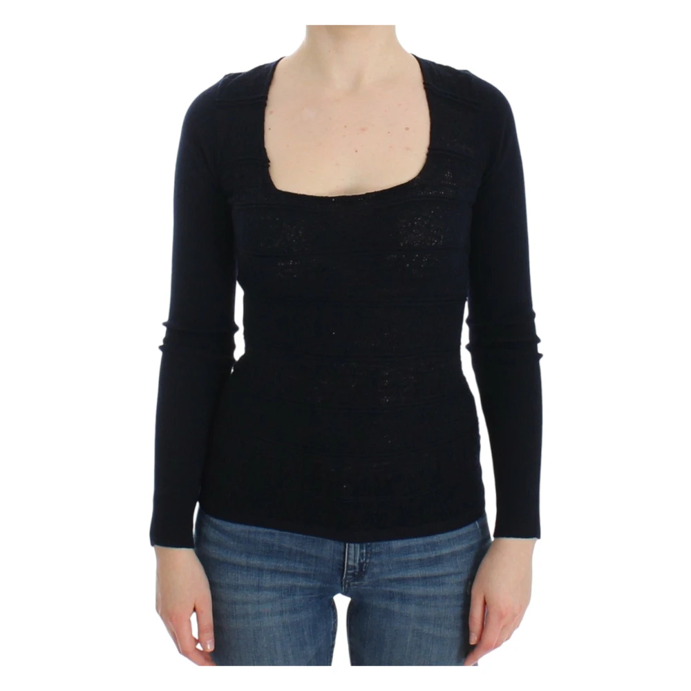 Ermanno Scervino Women's Blue Knitted Wool Stretch Sweater Top
