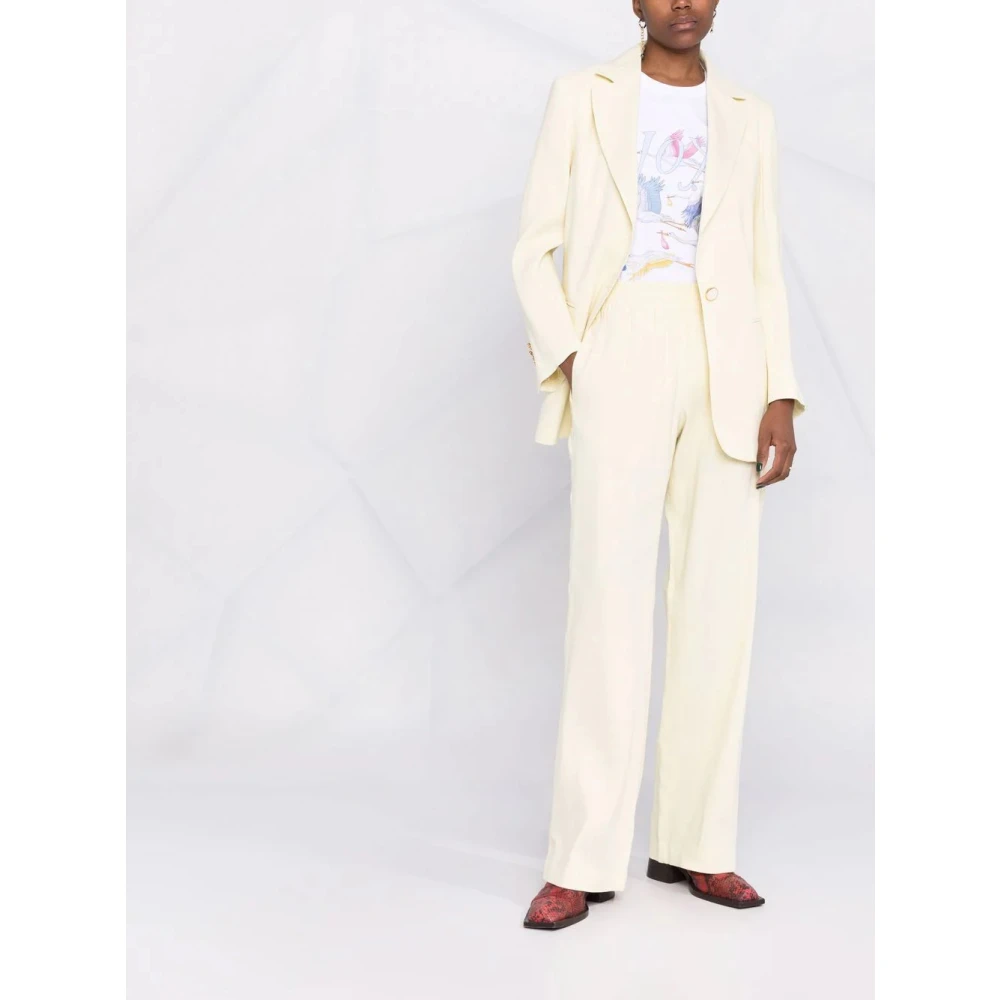 Golden Goose Pastel Yellow Wide-Leg Linen Trousers Yellow Dames