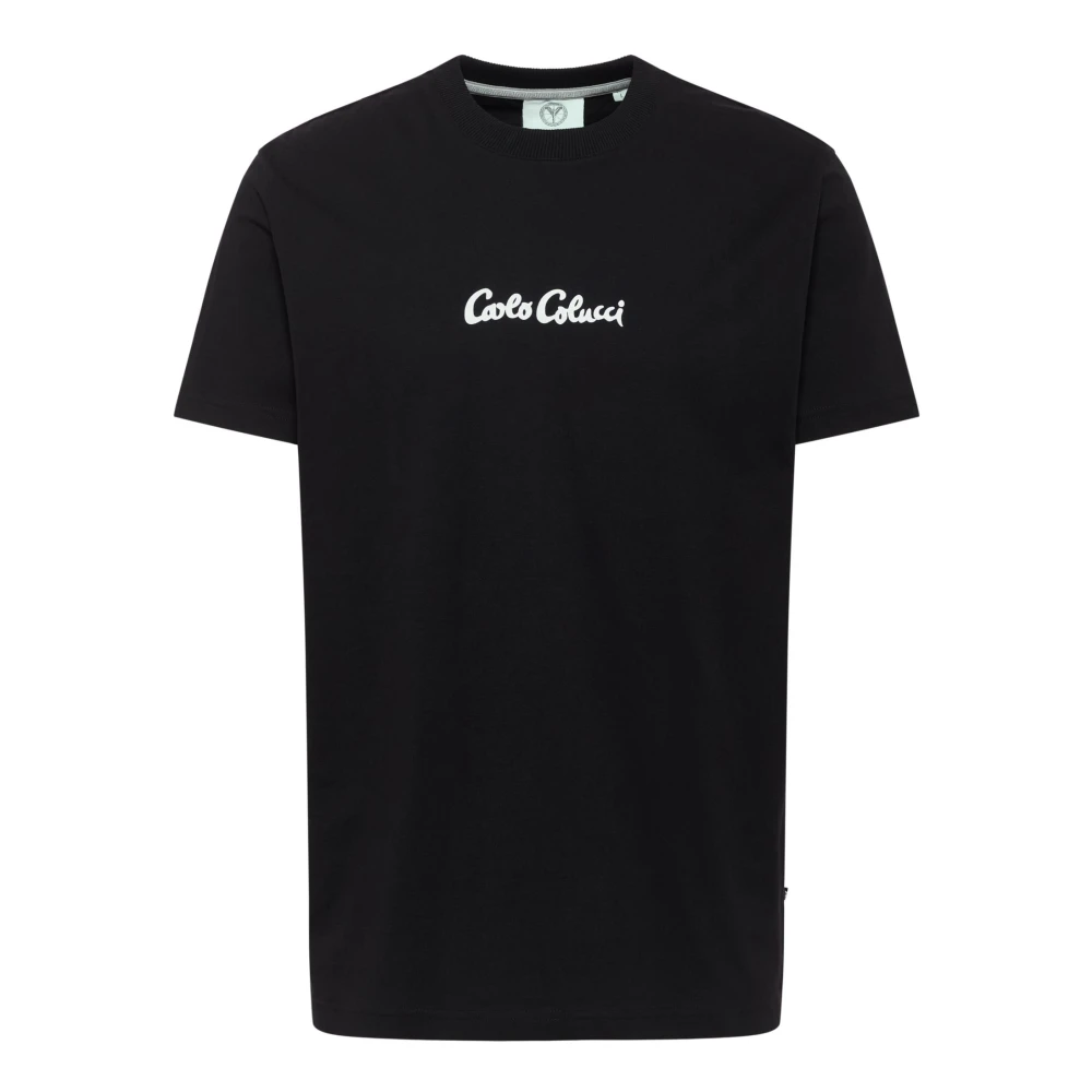 carlo colucci Black Friday T-shirt met Logo Gebreid Patroon Black Heren