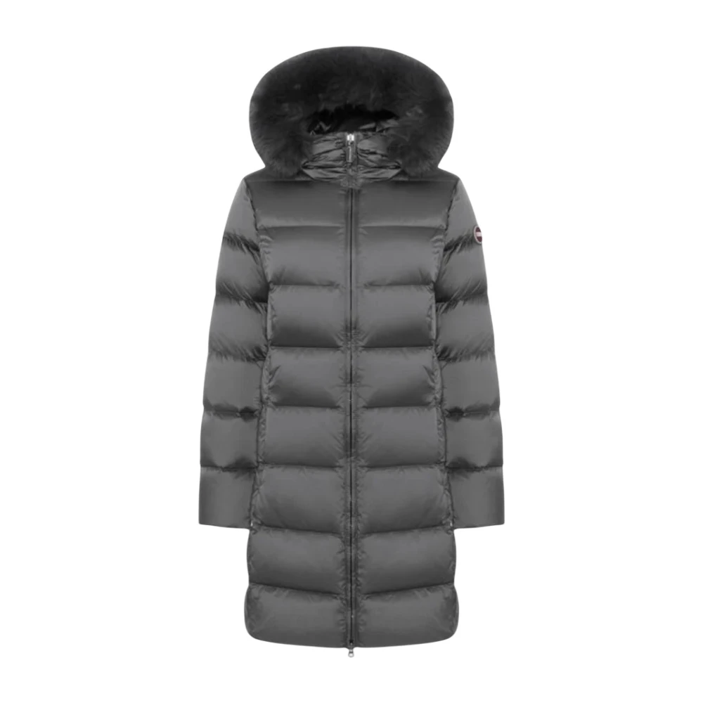 Colmar Women's Gray Jackets, L, Long Down Jacket With Faux Fur