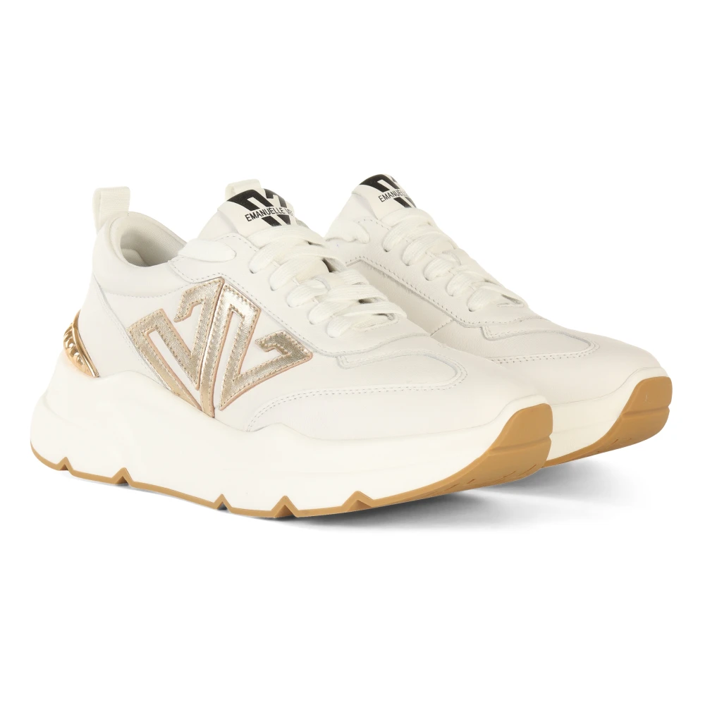 Emanuelle Vee Leren Sneakers met Contrast Inzetstukken White Dames