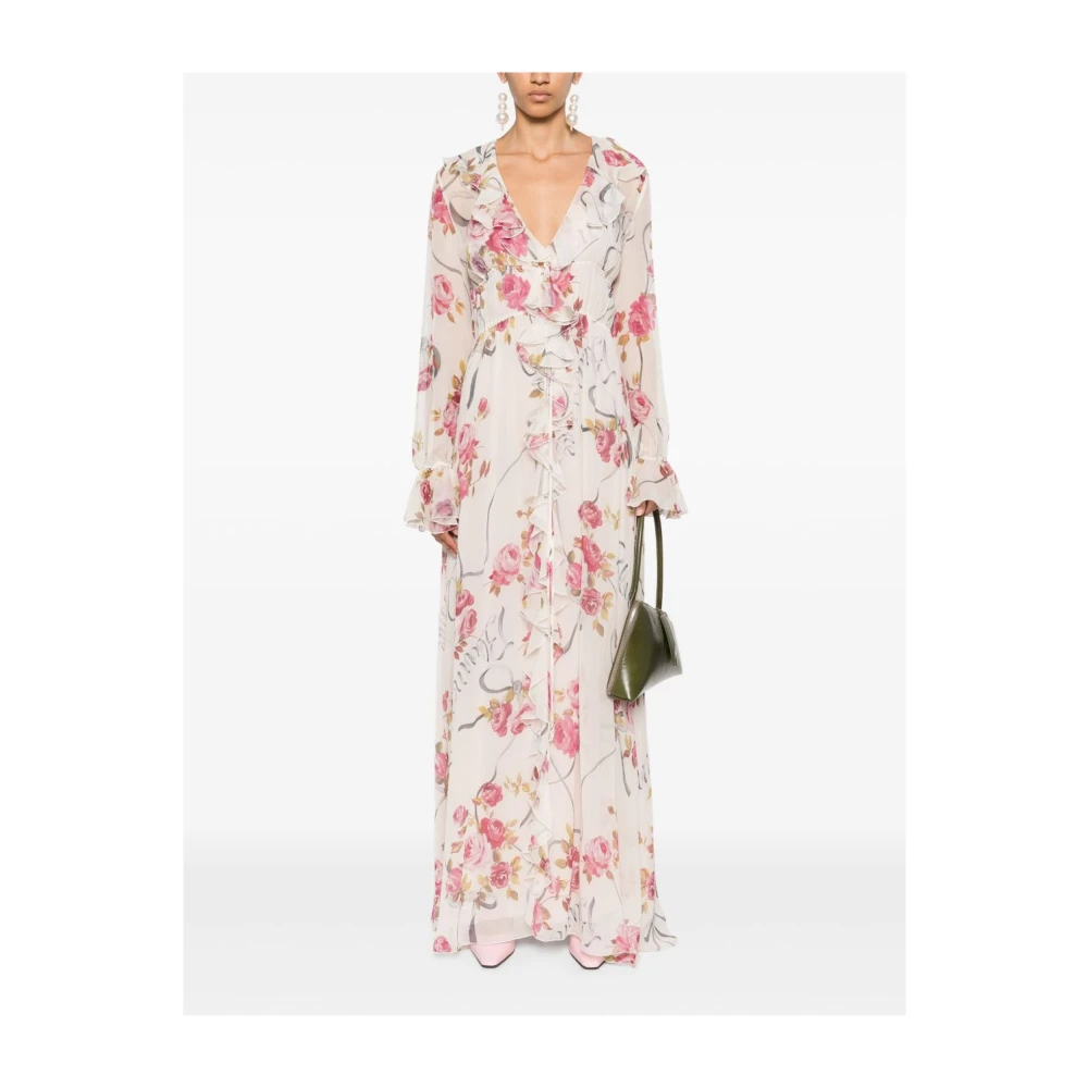 Blumarine Bloemenprint lange jurk met V-hals White Dames