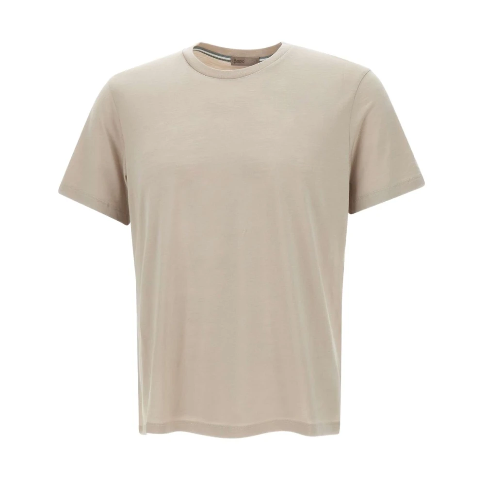 Herno Mannelijk Beige T-Shirt Met Ronde Hals