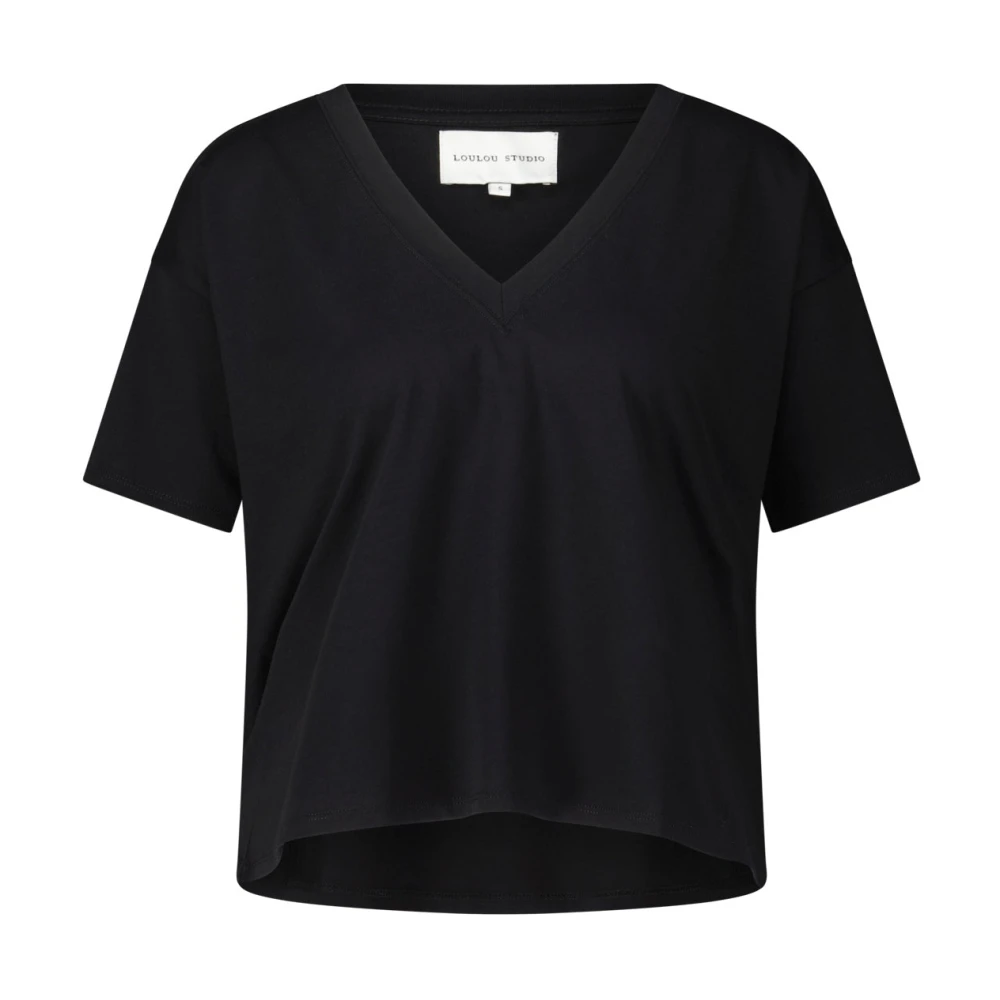 Loulou Studio Klassisk V-ringad T-shirt Black, Dam