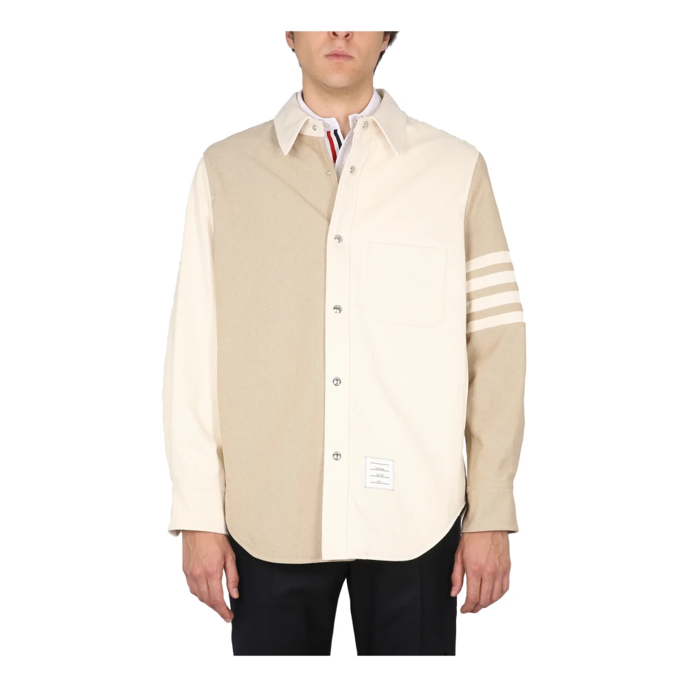 Thom Browne Men's Multicolor Casual Shirts, L, Funmix 4-Bar Snap Front Shirt Jacket