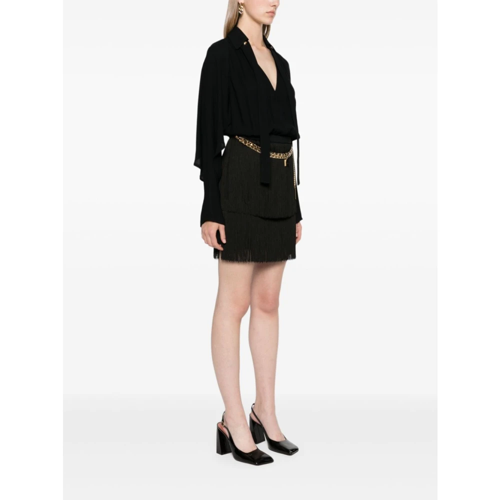 Elisabetta Franchi Zwarte Georgette Shirt Minijurk met Crêpe Rok Black Dames