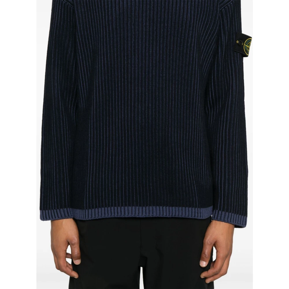 Stone Island Blauwe Grofgebreide Trui Blue Heren