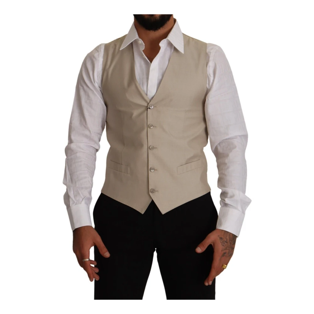 Dolce & Gabbana Men's Beige Logo Detailed Formal Dress Vest