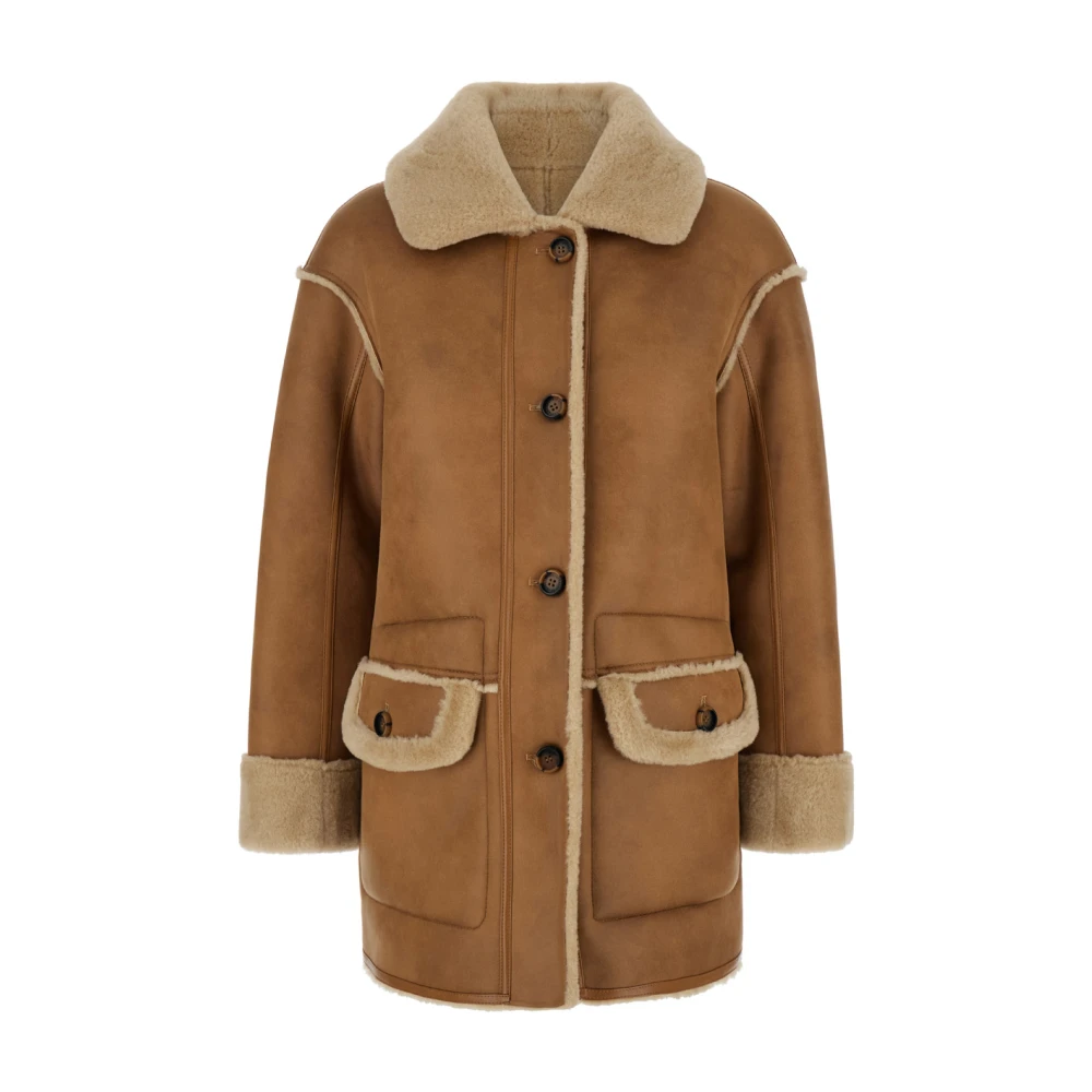 Urbancode Beige Merino Look Suedette Coat Brown Dames