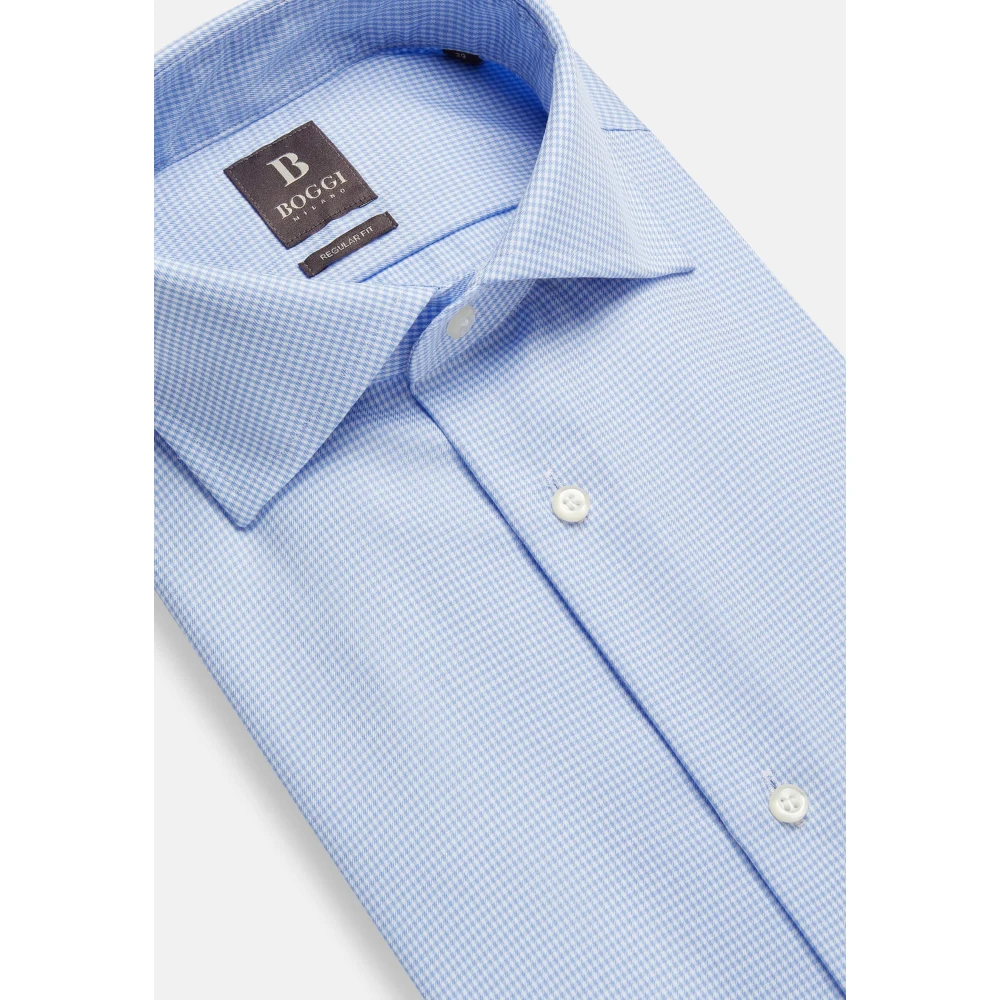 Boggi Milano Overhemd van Twill Katoen Regular Fit Ultimate Non-Iron Geruit Blue Heren
