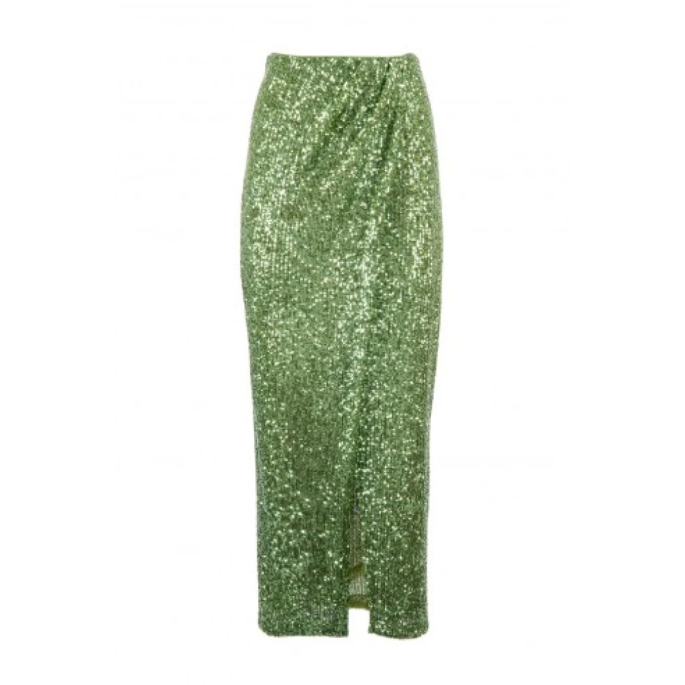 Nenette Glitter Midi Rok met Split aan de Voorkant Green Dames